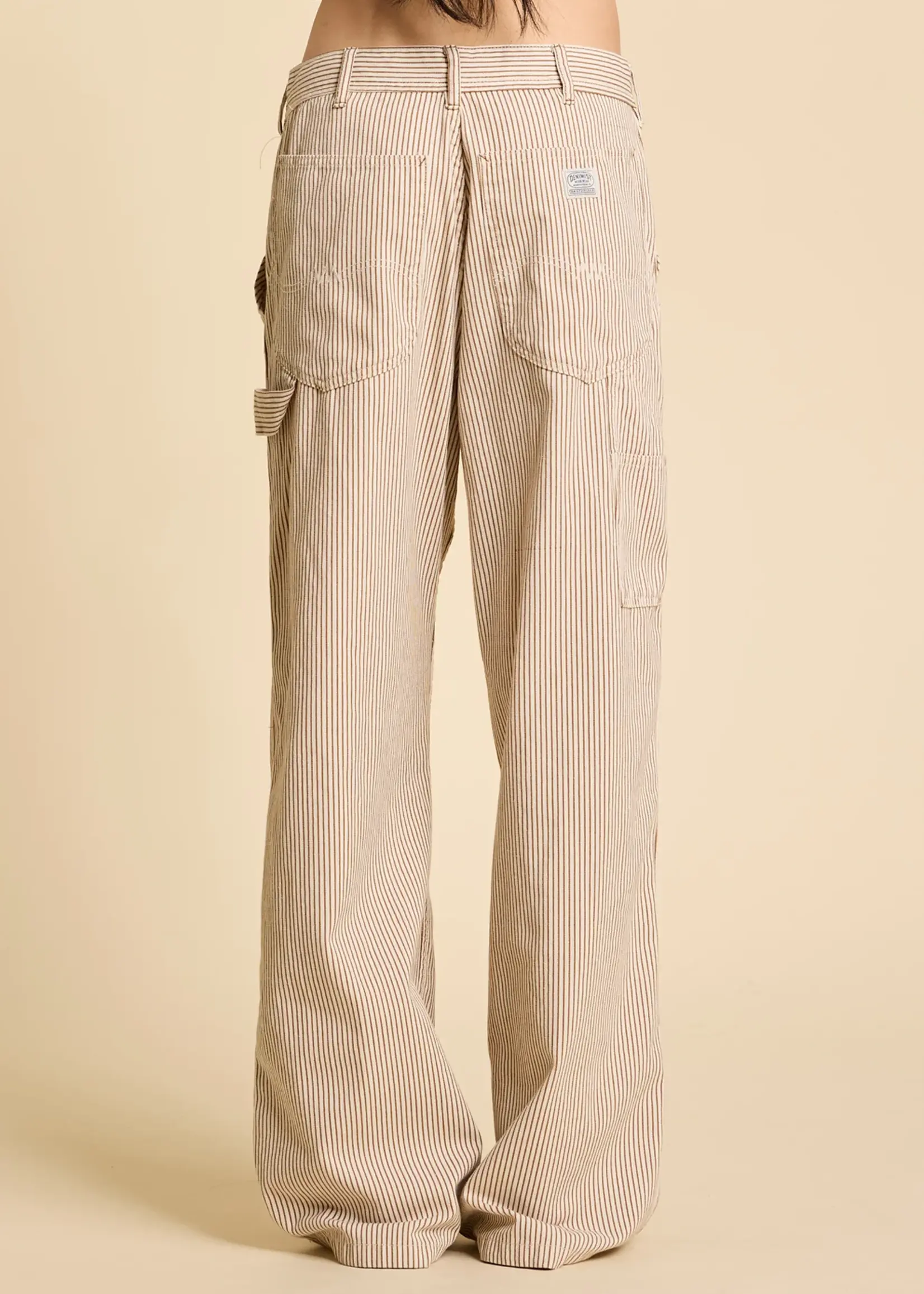 DENIMIST Teri Wide Leg Carpenter Pant | Brown Railroad Stripe