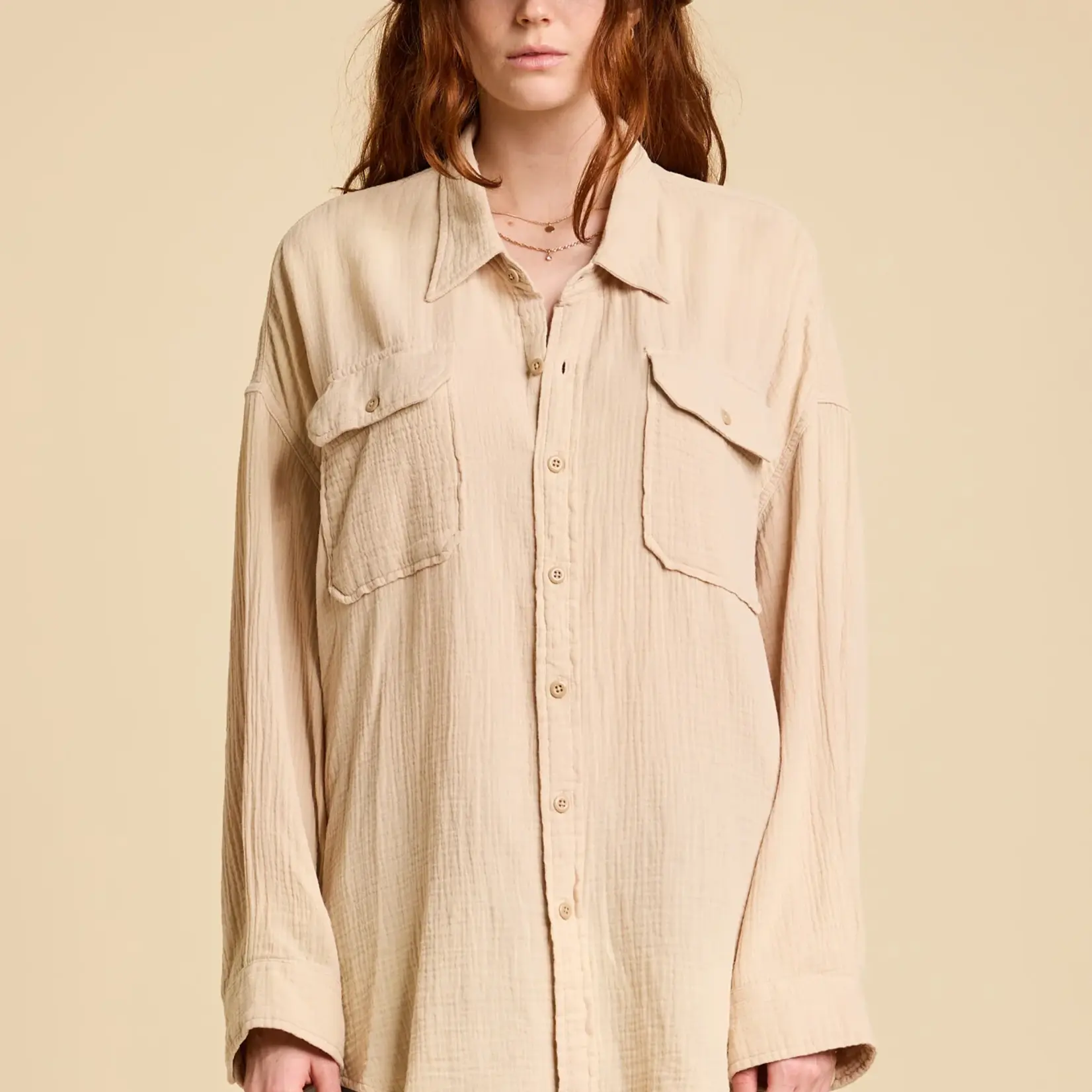 DENIMIST Utility Shirt | Light Sand Gauze