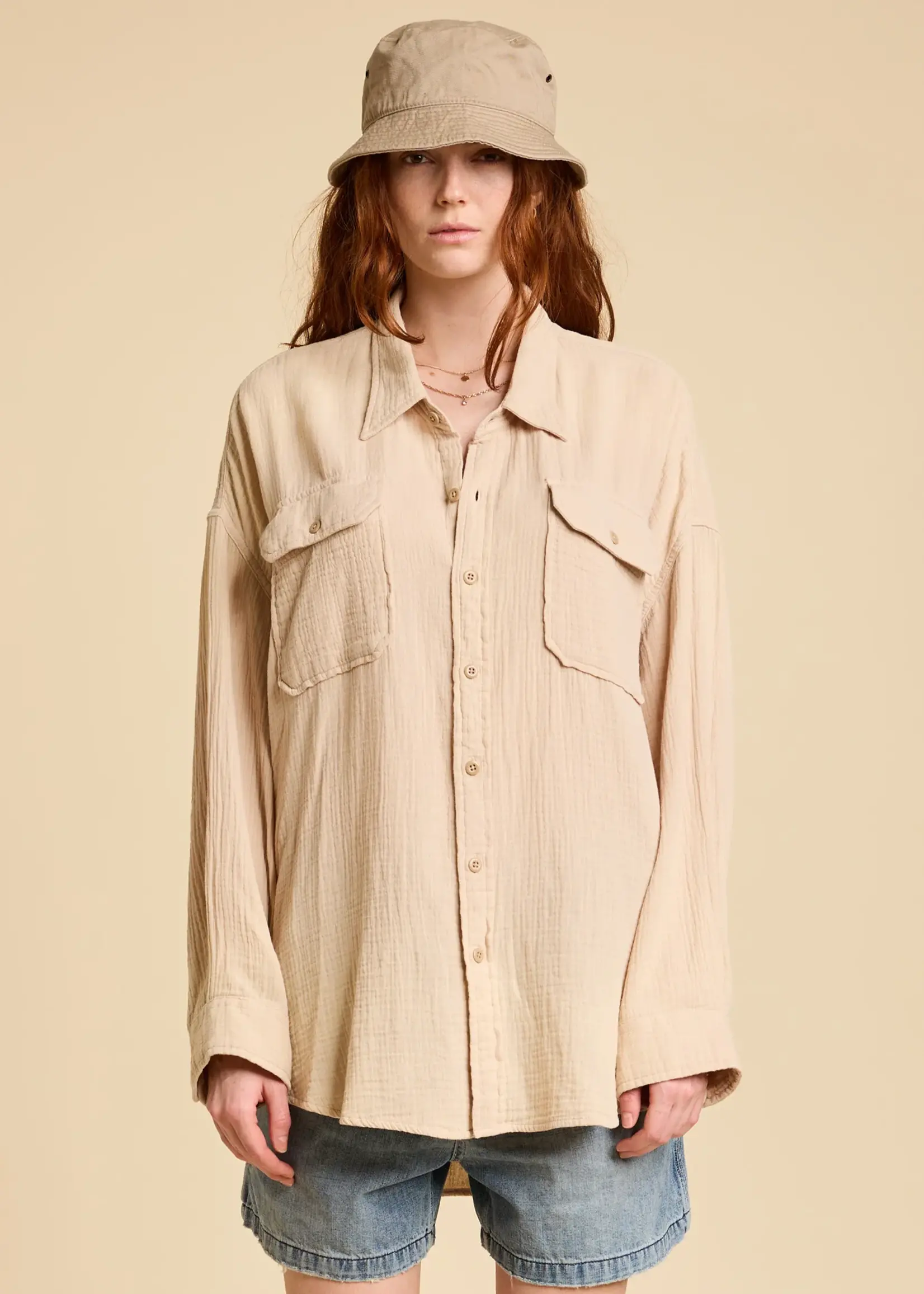 DENIMIST Utility Shirt | Light Sand Gauze