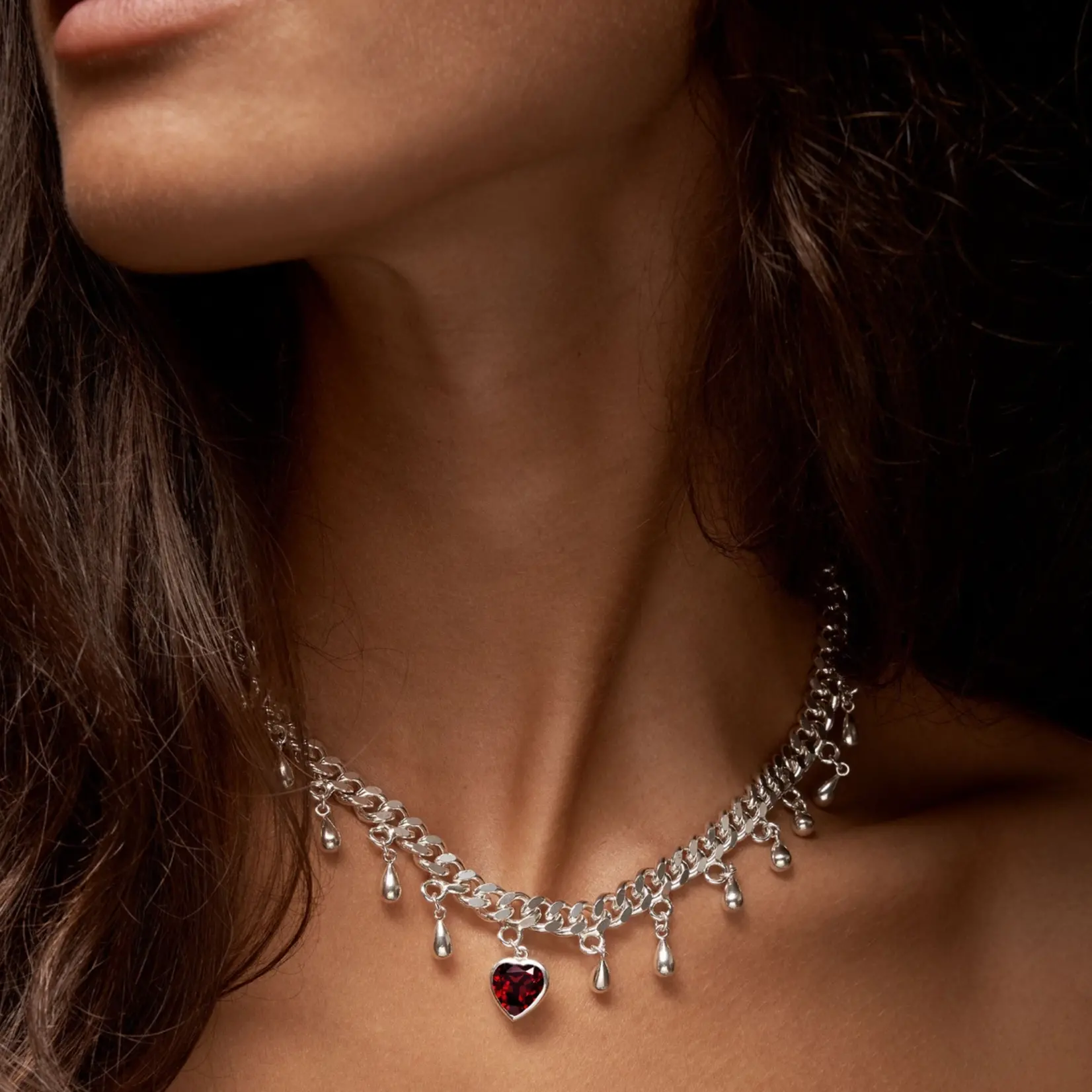 Maria Nilsdotter Drop of Heart Necklace | Silver | Red Garnet