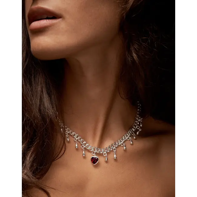 Drop of Heart Necklace | Silver | Red Garnet