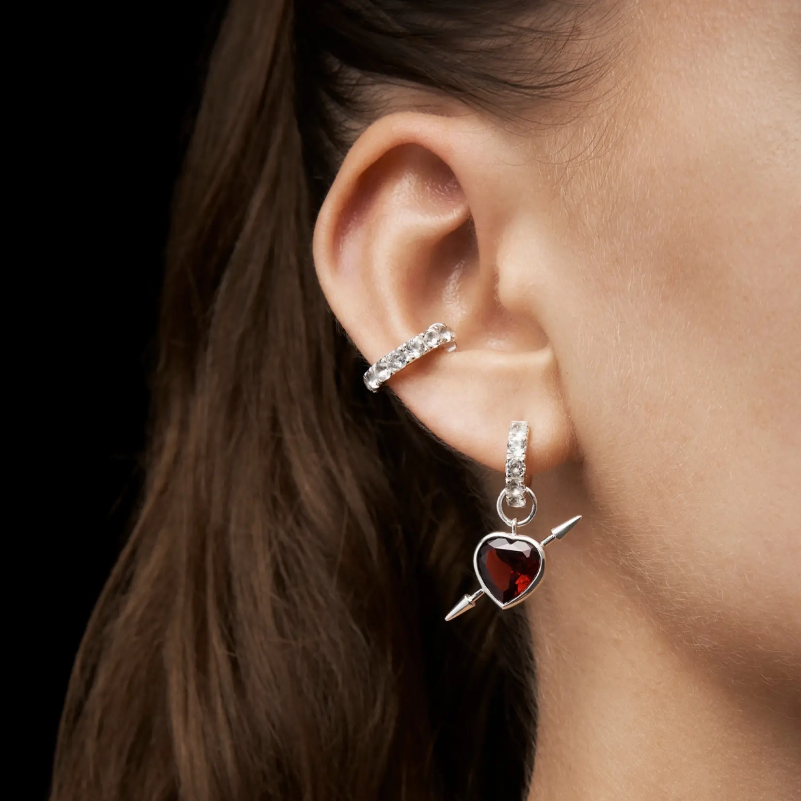 Maria Nilsdotter Rebel Love Earring | Silver | Red Garnet