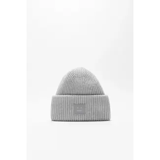 ACNE STUDIOS Large Face Logo Beanie | Light Grey Melange