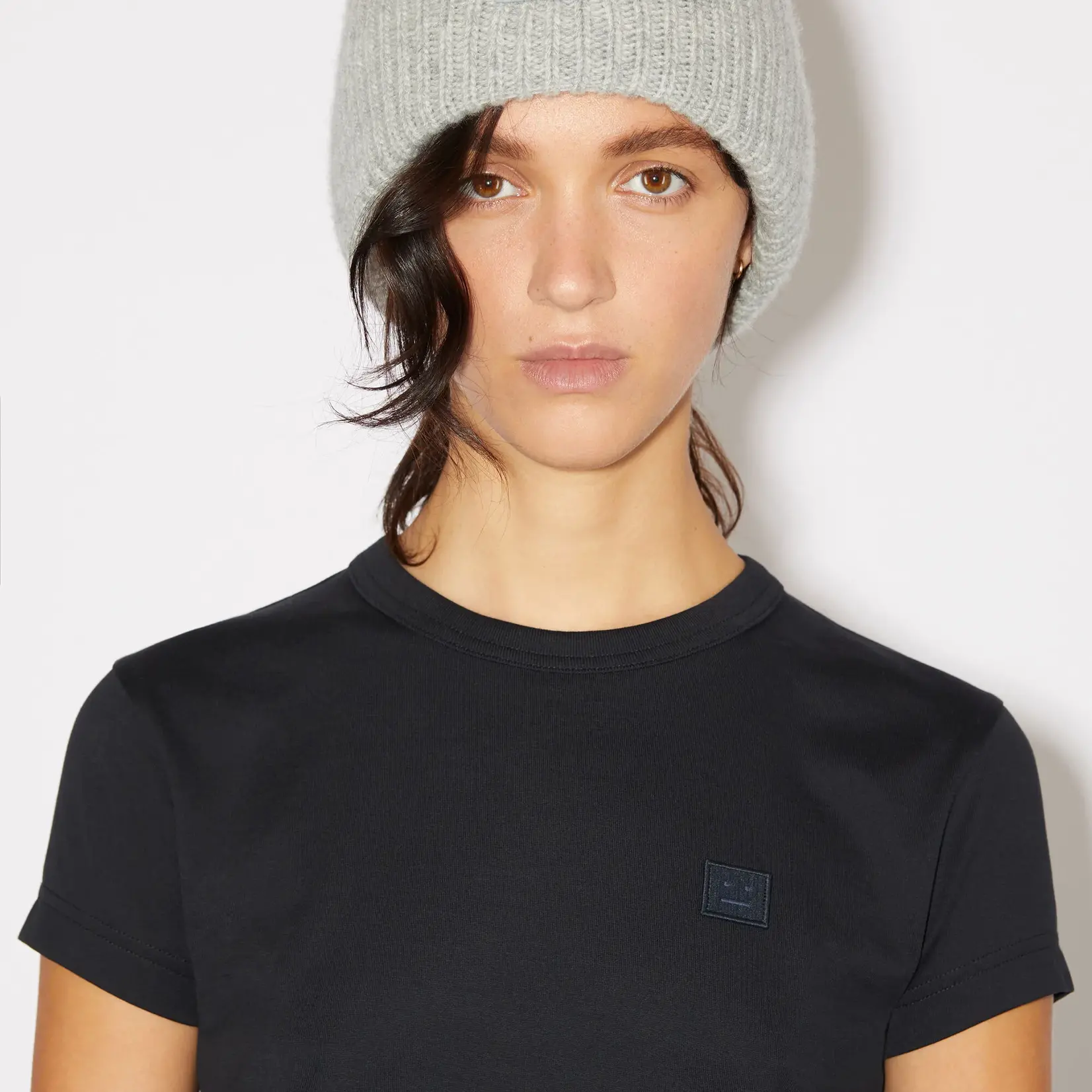 ACNE STUDIOS Large Face Logo Beanie | Light Grey Melange