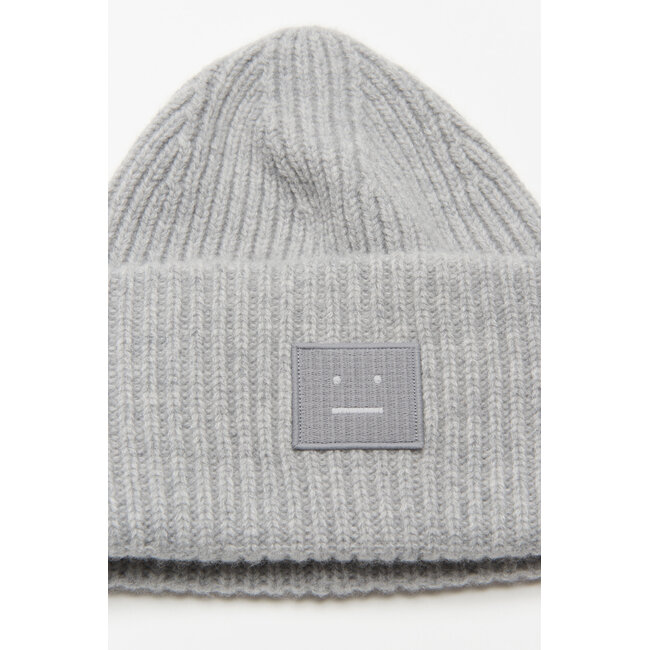 ACNE STUDIOS Large Face Logo Beanie | Light Grey Melange
