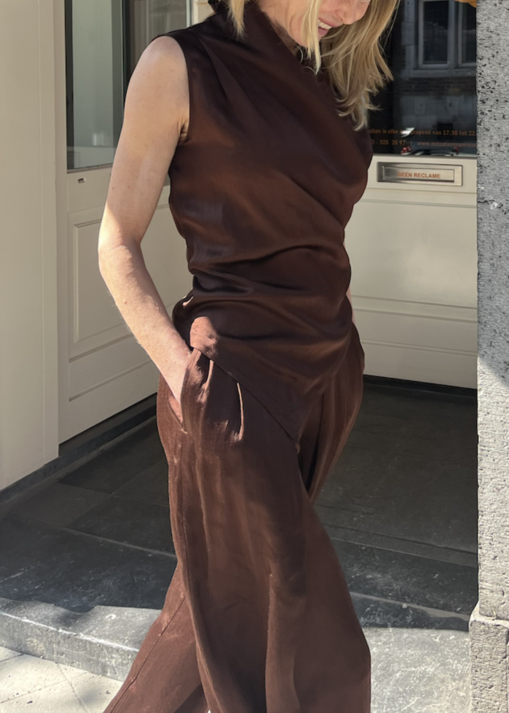 CHRISTIAN WIJNANTS Christian Wijnants Wide Leg Pleat Pants with Back Zip | Mahogany