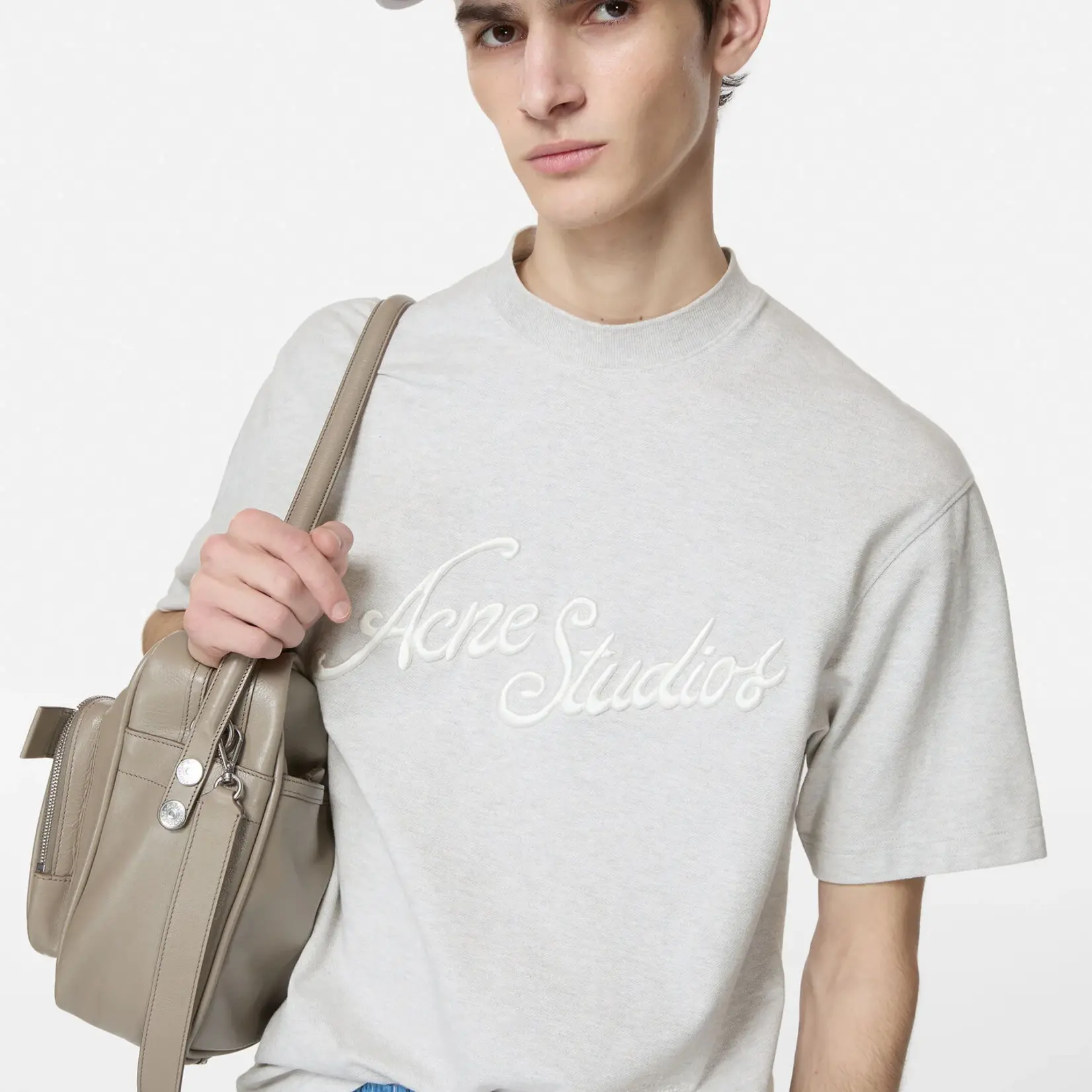 ACNE STUDIOS Acne studios embroided logo tee,pale grey melange