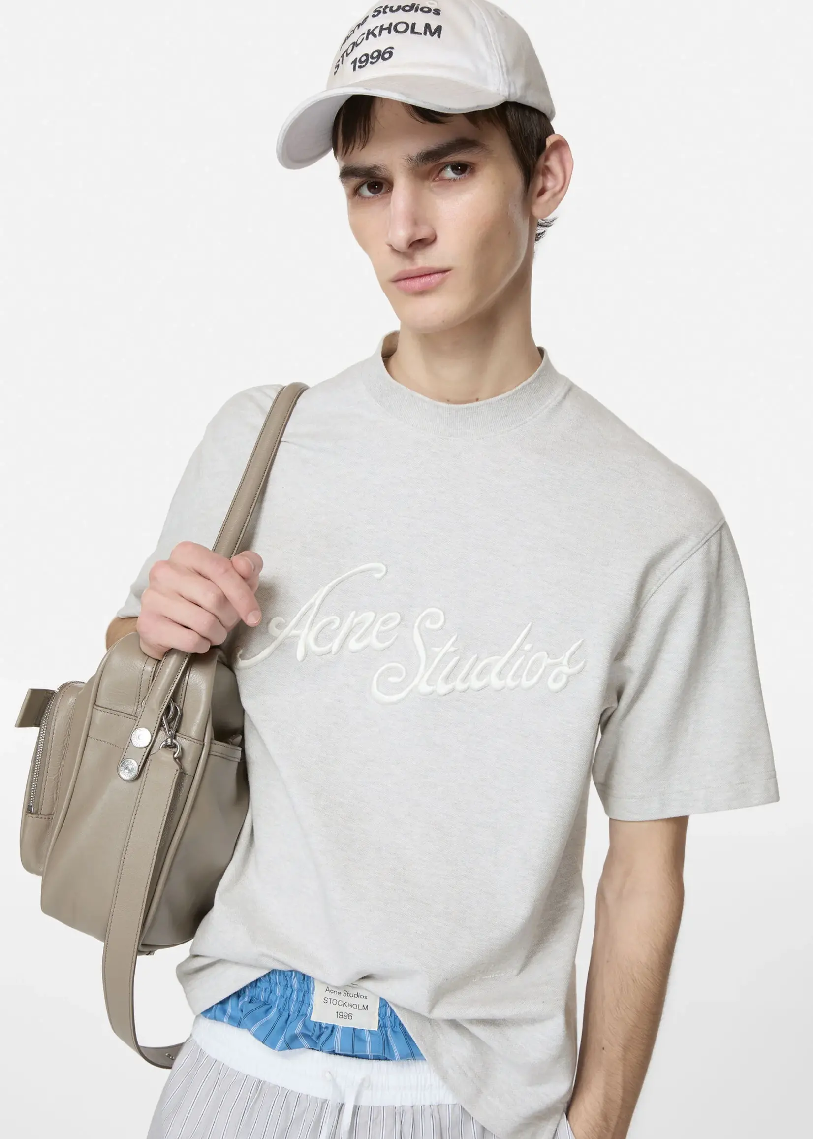 ACNE STUDIOS Acne studios embroided logo tee,pale grey melange