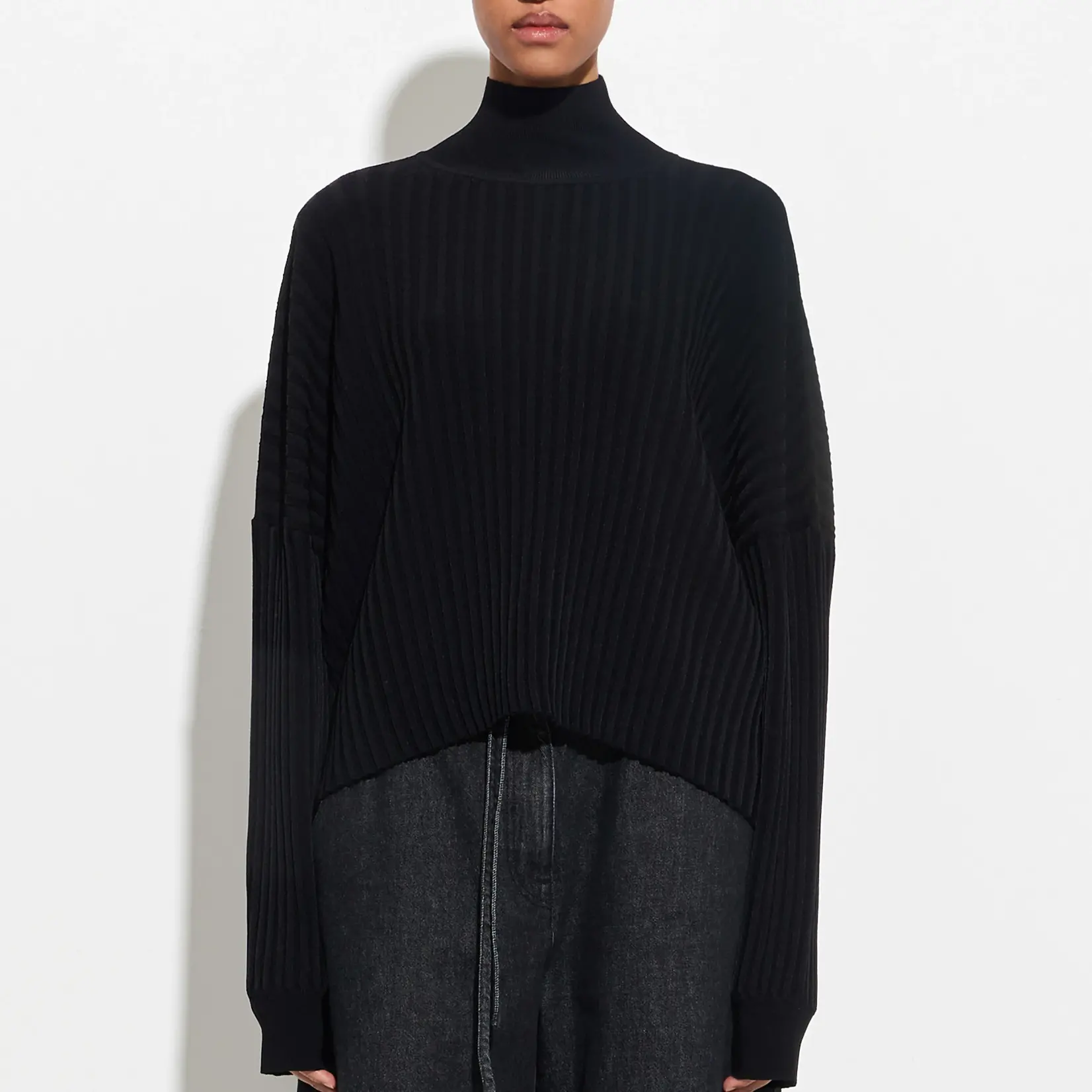 CHRISTIAN WIJNANTS Kasplya Plisse Rib Sweater with Drop Shoulders | Black