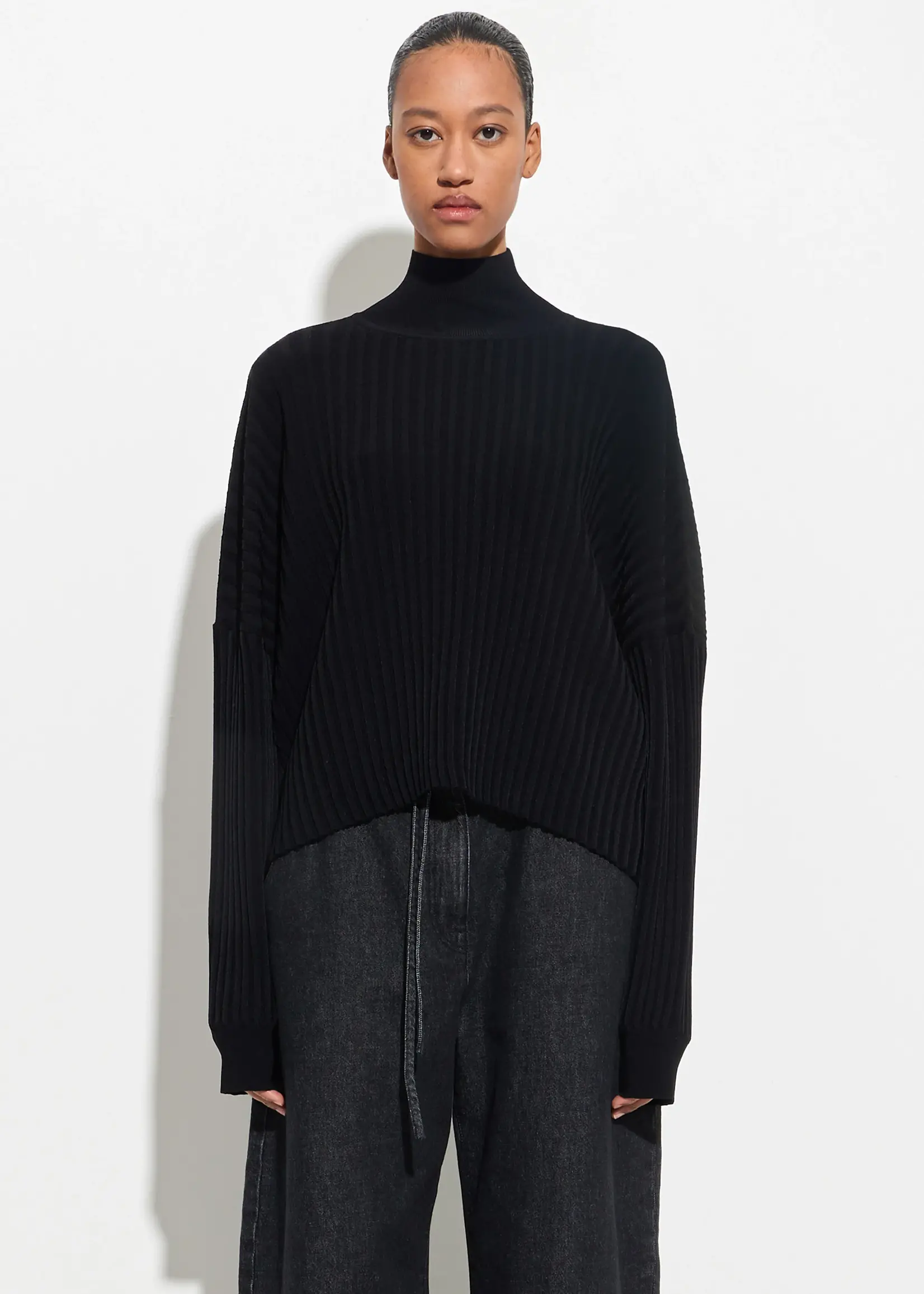 CHRISTIAN WIJNANTS Kasplya Plisse Rib Sweater with Drop Shoulders | Black