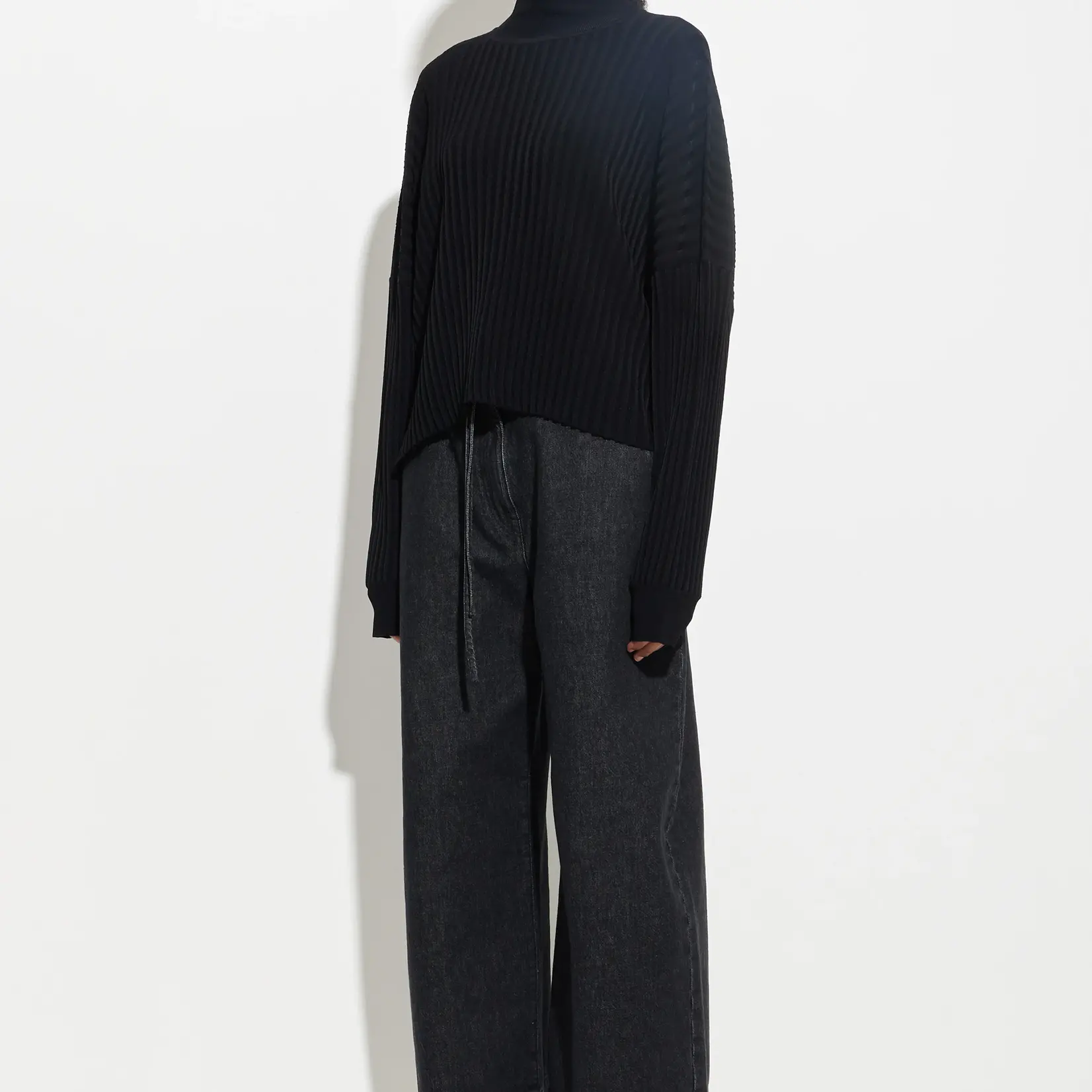 CHRISTIAN WIJNANTS Kasplya Plisse Rib Sweater with Drop Shoulders | Black