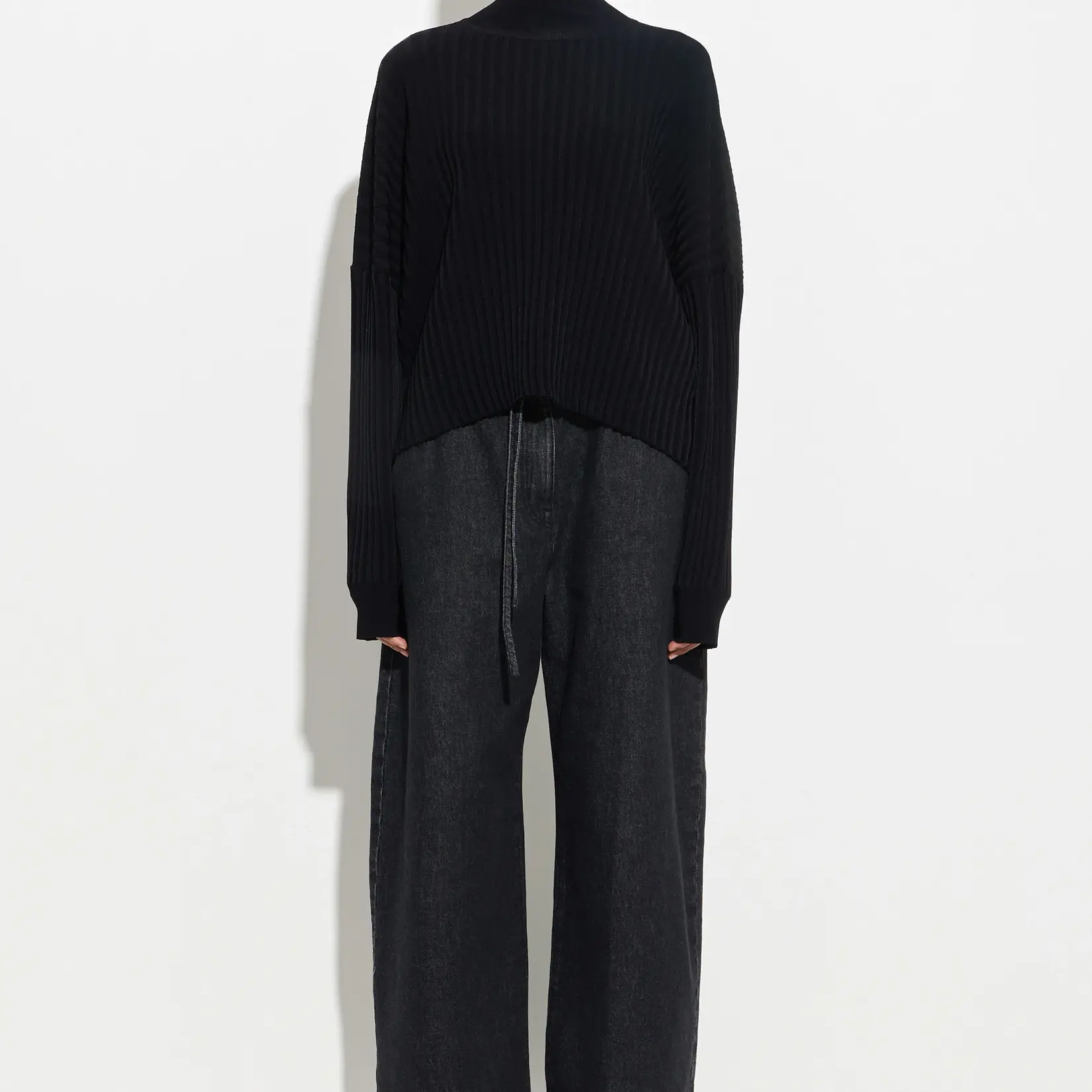 CHRISTIAN WIJNANTS Kasplya Plisse Rib Sweater with Drop Shoulders | Black