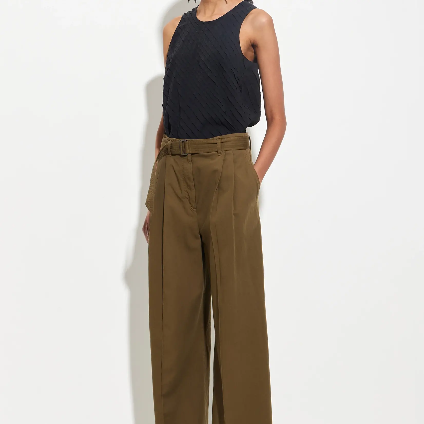 CHRISTIAN WIJNANTS Christian Wijnants paradisa garment dyed pleated trousers with belt,olive