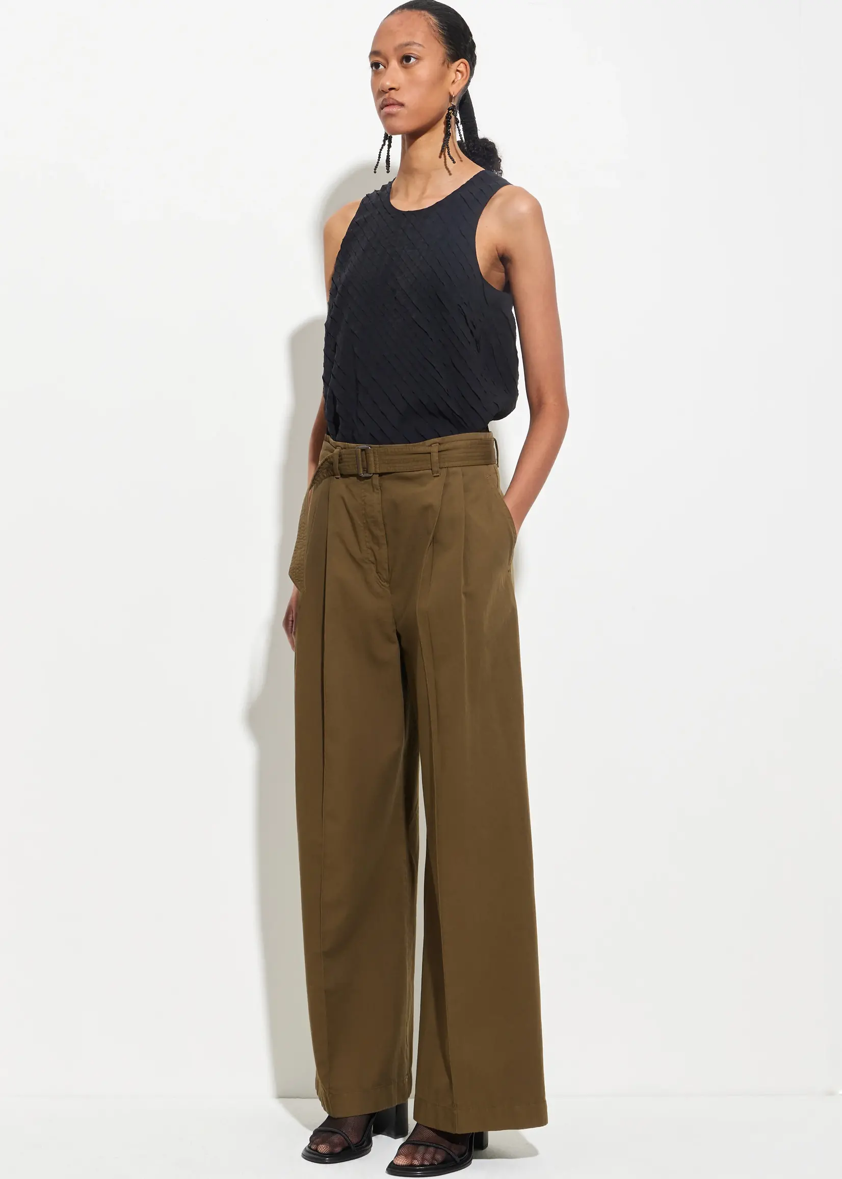 CHRISTIAN WIJNANTS Christian Wijnants paradisa garment dyed pleated trousers with belt,olive