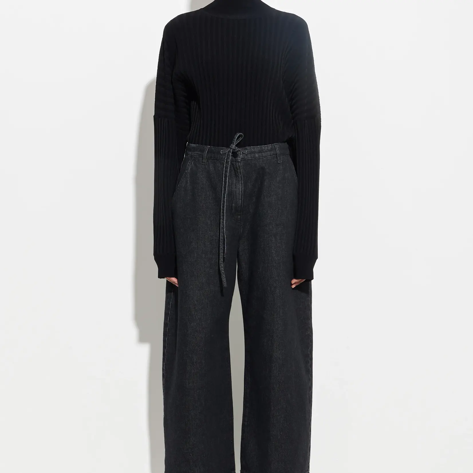 CHRISTIAN WIJNANTS Christian Wijnants pioni wideleg denim with black seam and draw string,black denim