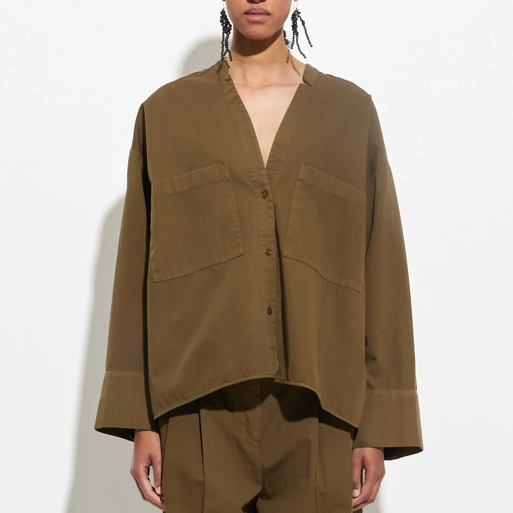 CHRISTIAN WIJNANTS Christian Wijnants tashvid garment dyed v neck shirt with brest pockets ,olive