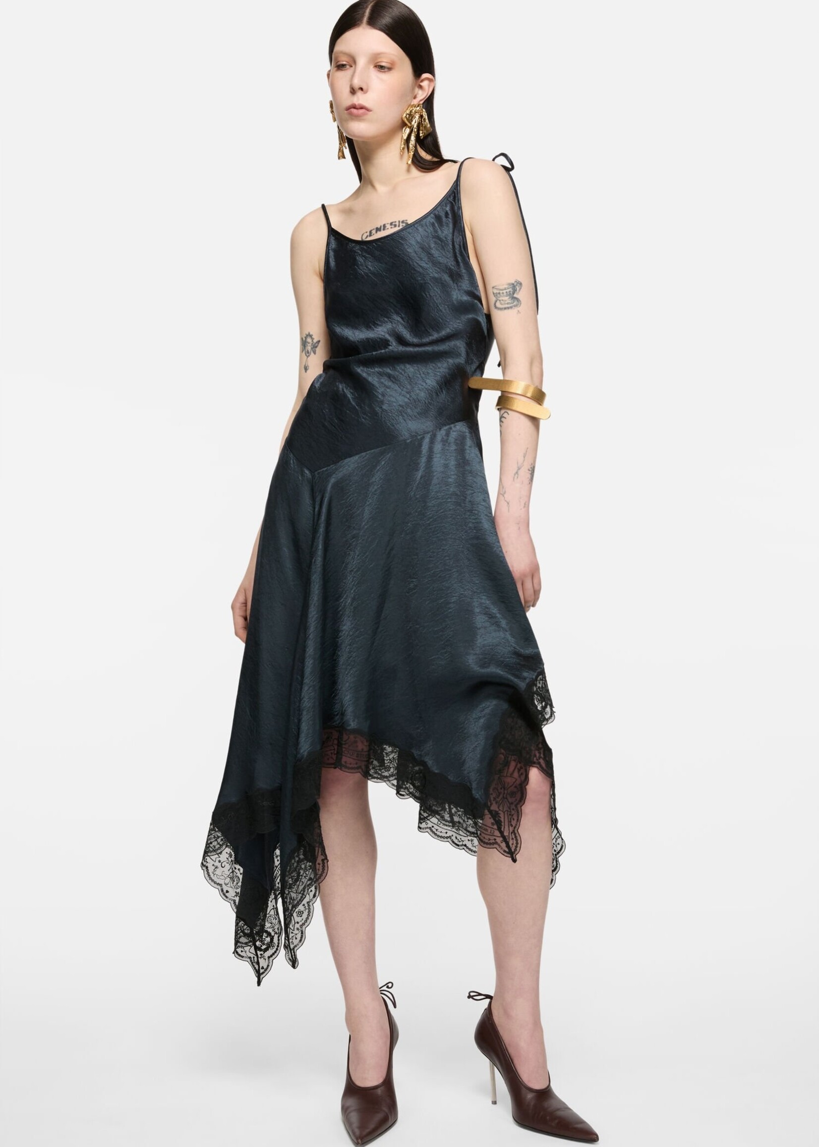 Acne studios satin lace dress ,petrol