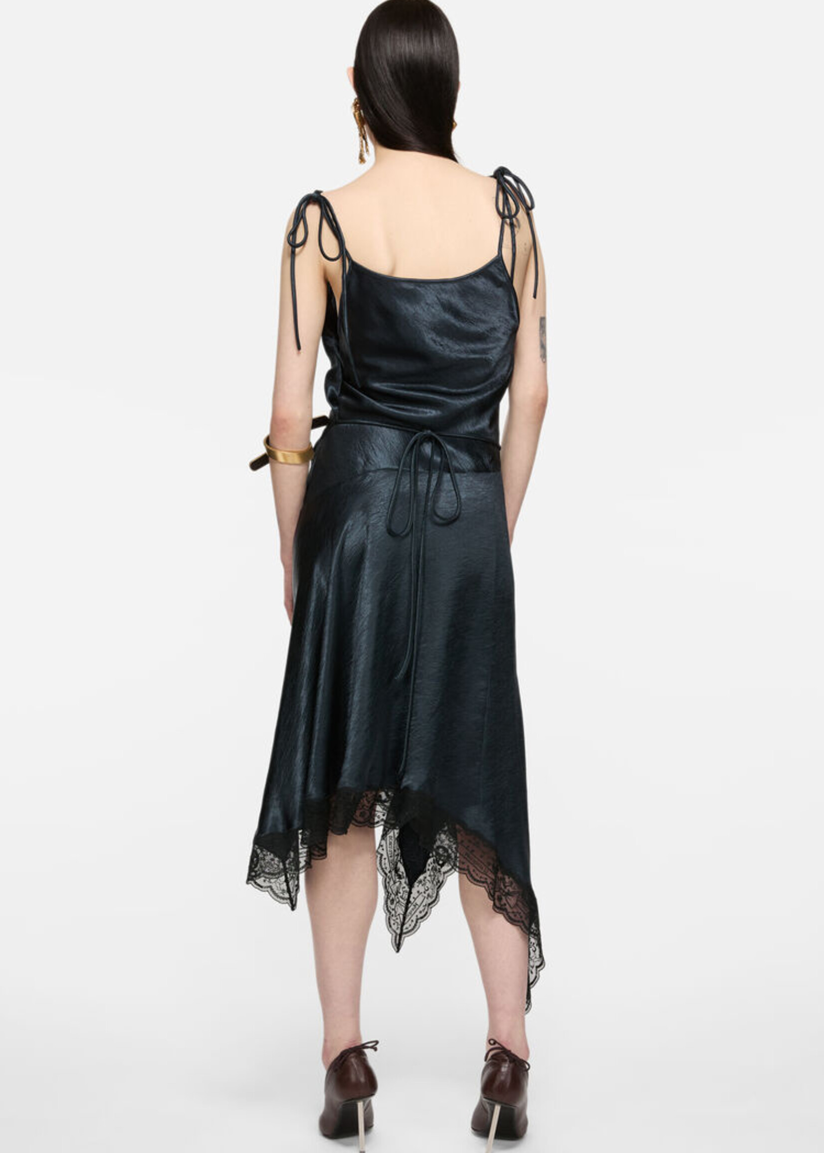 Acne studios satin lace dress ,petrol