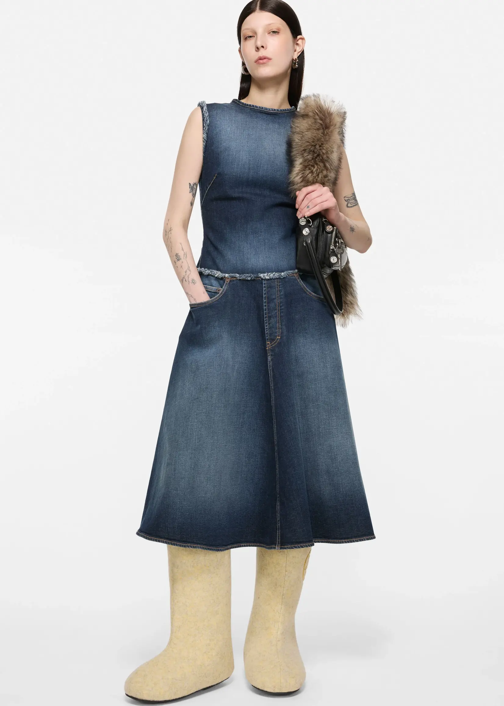 ACNE STUDIOS Acne studios layered denim midi dress,dark blue