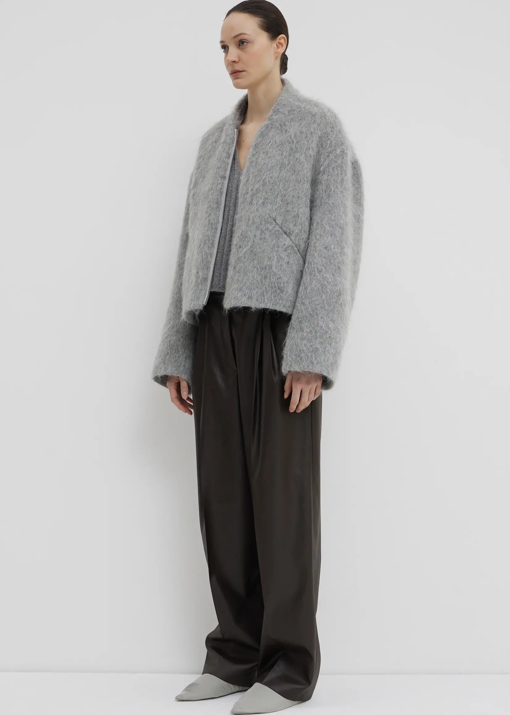 CHRISTIAN WIJNANTS Christian Wijnants Juli Short Mohair Bomber Jacket | Grey Mohair