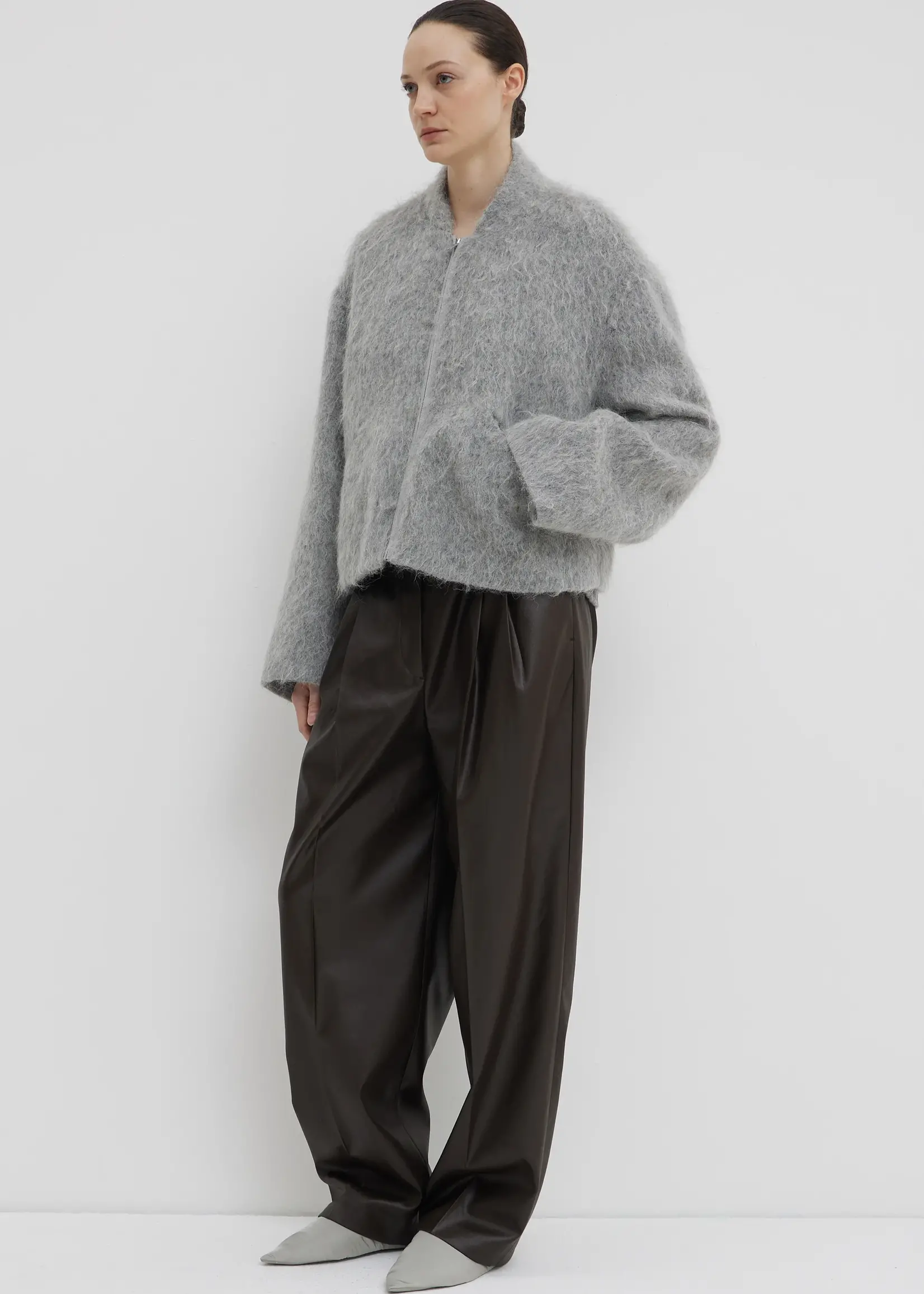 CHRISTIAN WIJNANTS Christian Wijnants Juli Short Mohair Bomber Jacket | Grey Mohair