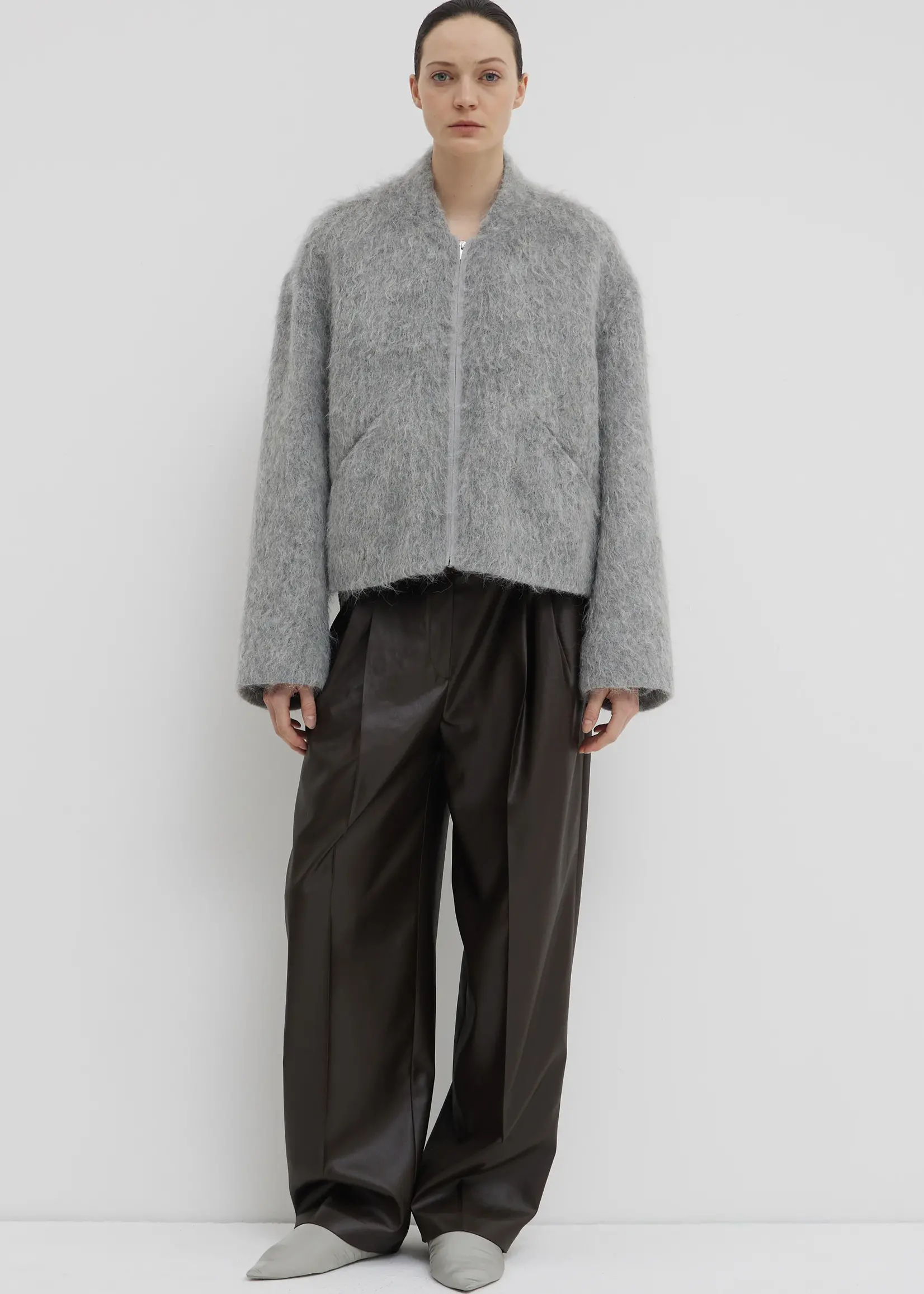 CHRISTIAN WIJNANTS Christian Wijnants Juli Short Mohair Bomber Jacket | Grey Mohair