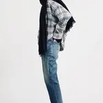 DENIMIST Denimist cropped button front shirt|ecru light blue plaid