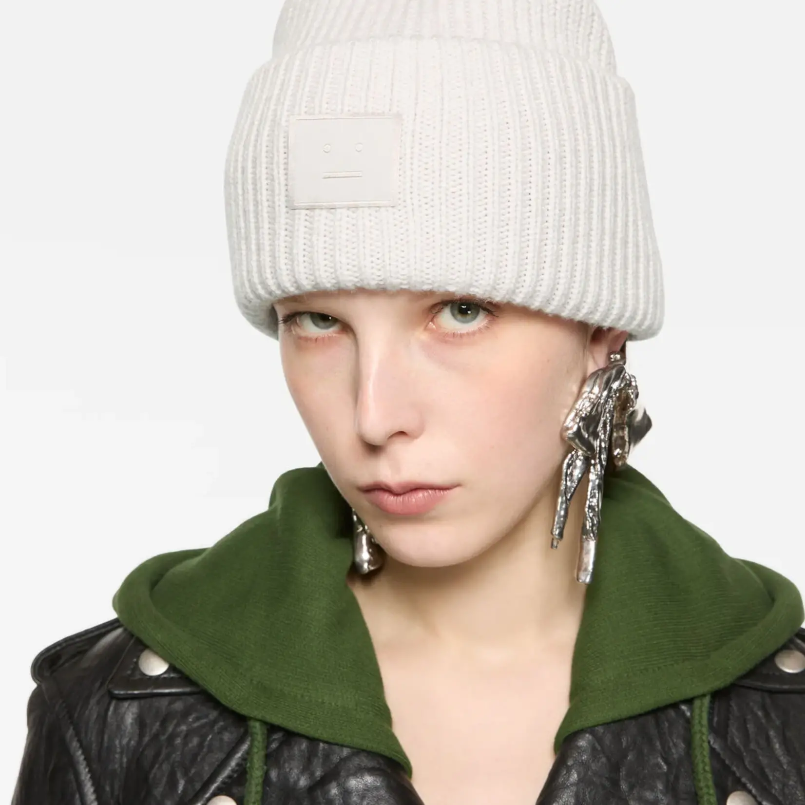 ACNE STUDIOS Acne Studios Large Face Logo Beanie| light grey