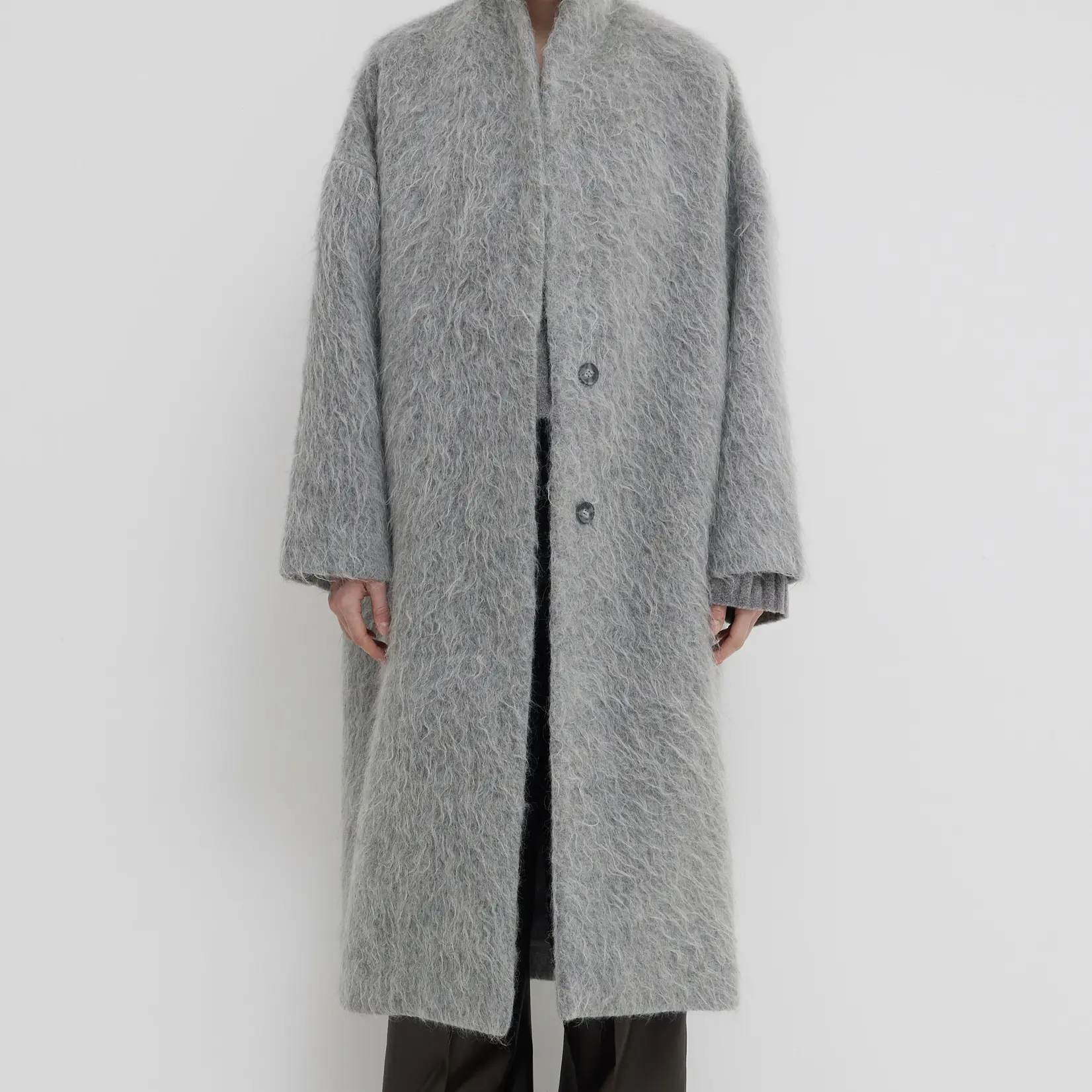 CHRISTIAN WIJNANTS Christian Wijnants Carajo long faux fur coat with shawl collar| grey mohair
