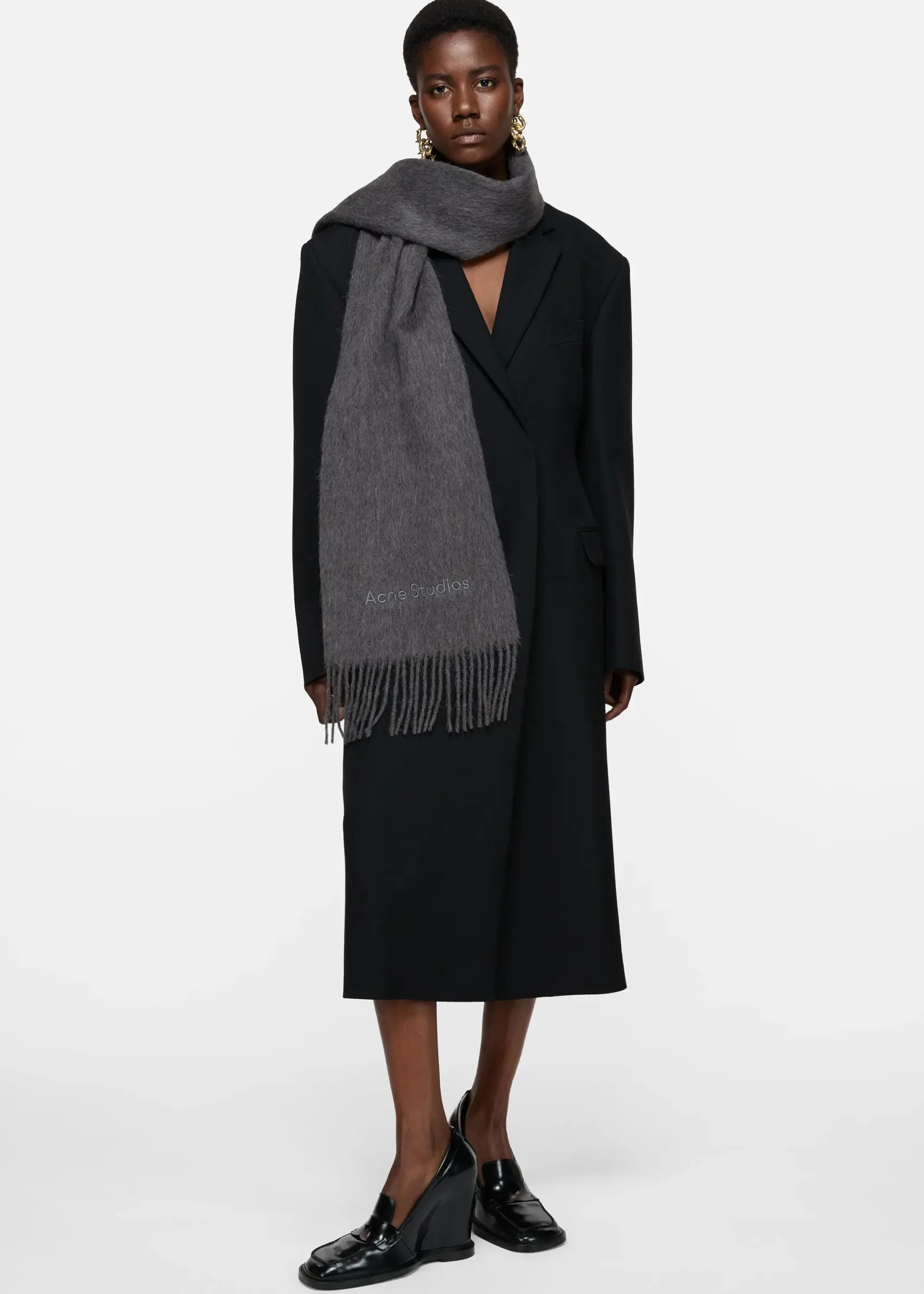ACNE STUDIOS Acne Studios Wool Logo Scarf, Gray Melange