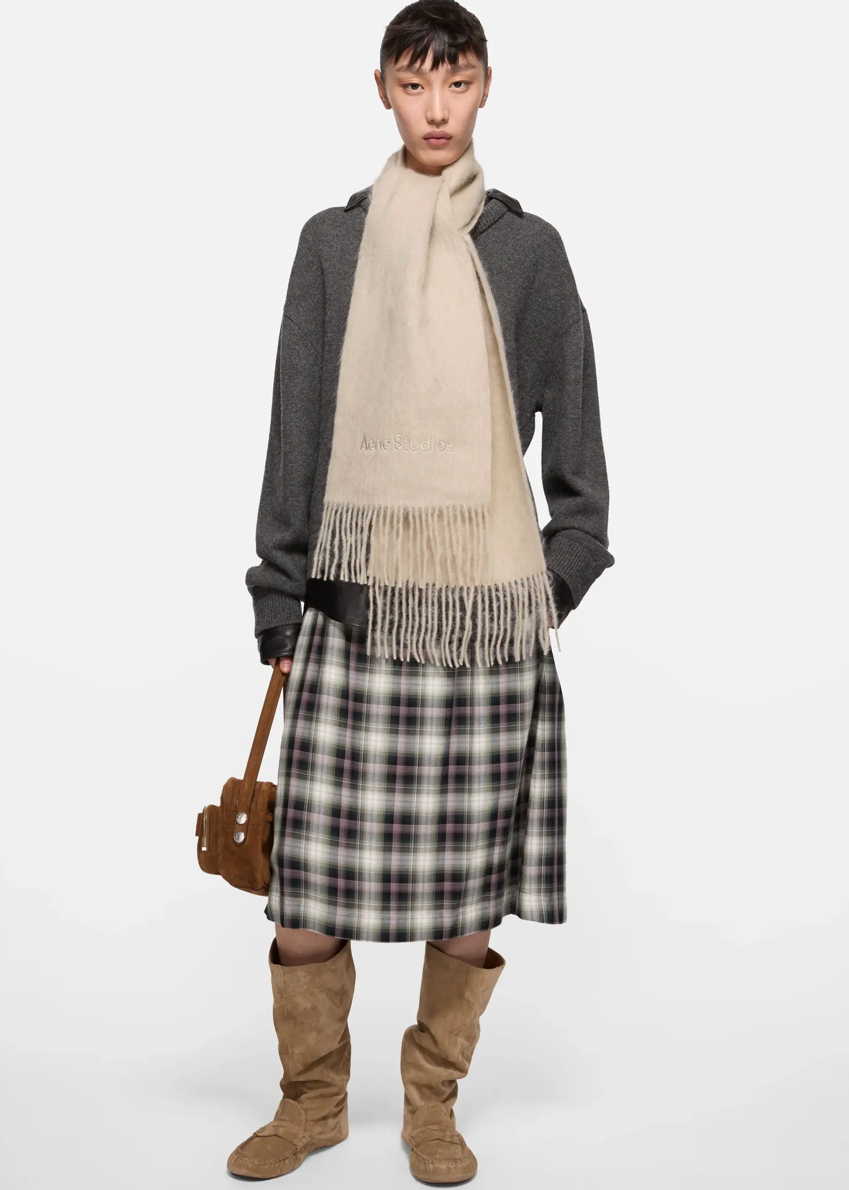 ACNE STUDIOS Acne Studios Wool Logo Scarf, Oatmeal Melange