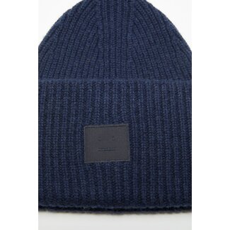 ACNE STUDIOS Acne Studios Large Face Logo Beanie| Navy melange