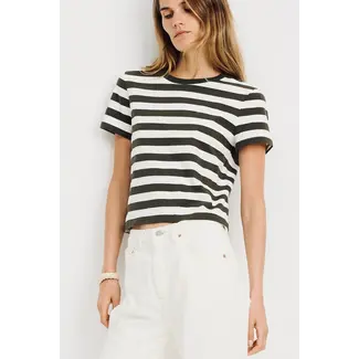 DENIMIST Striped Baby T | Dark Olive Green Ecru Wide Stripe