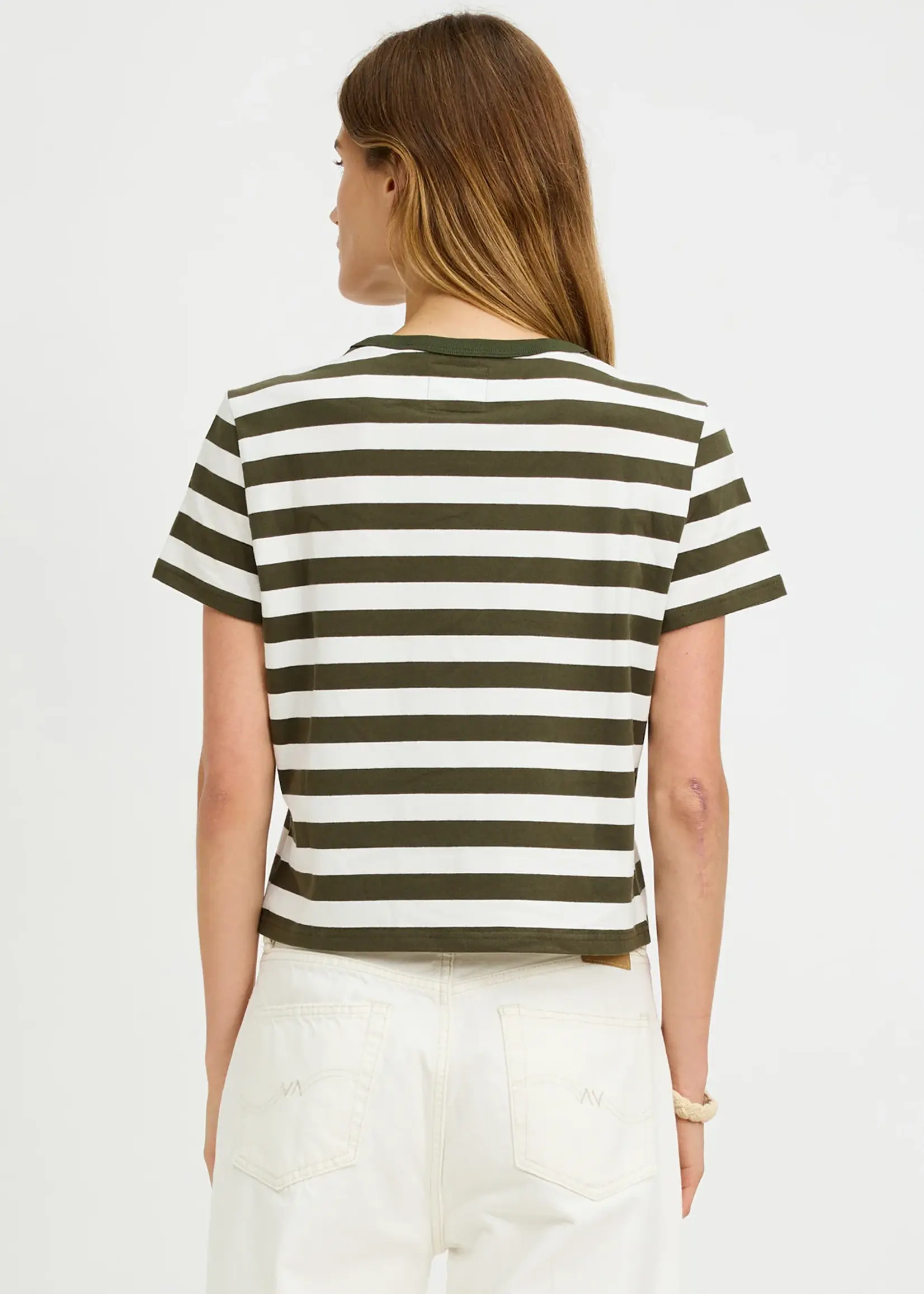 DENIMIST Denimist Striped Baby T | Dark Olive Green Ecru Wide Stripe