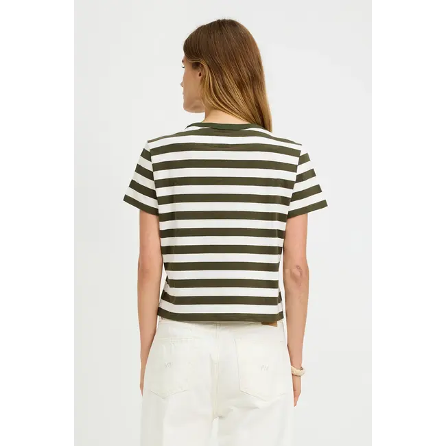 DENIMIST Striped Baby T | Dark Olive Green Ecru Wide Stripe