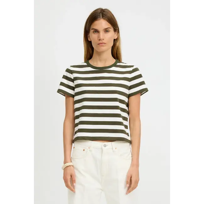 DENIMIST Denimist Striped Baby T | Dark Olive Green Ecru Wide Stripe