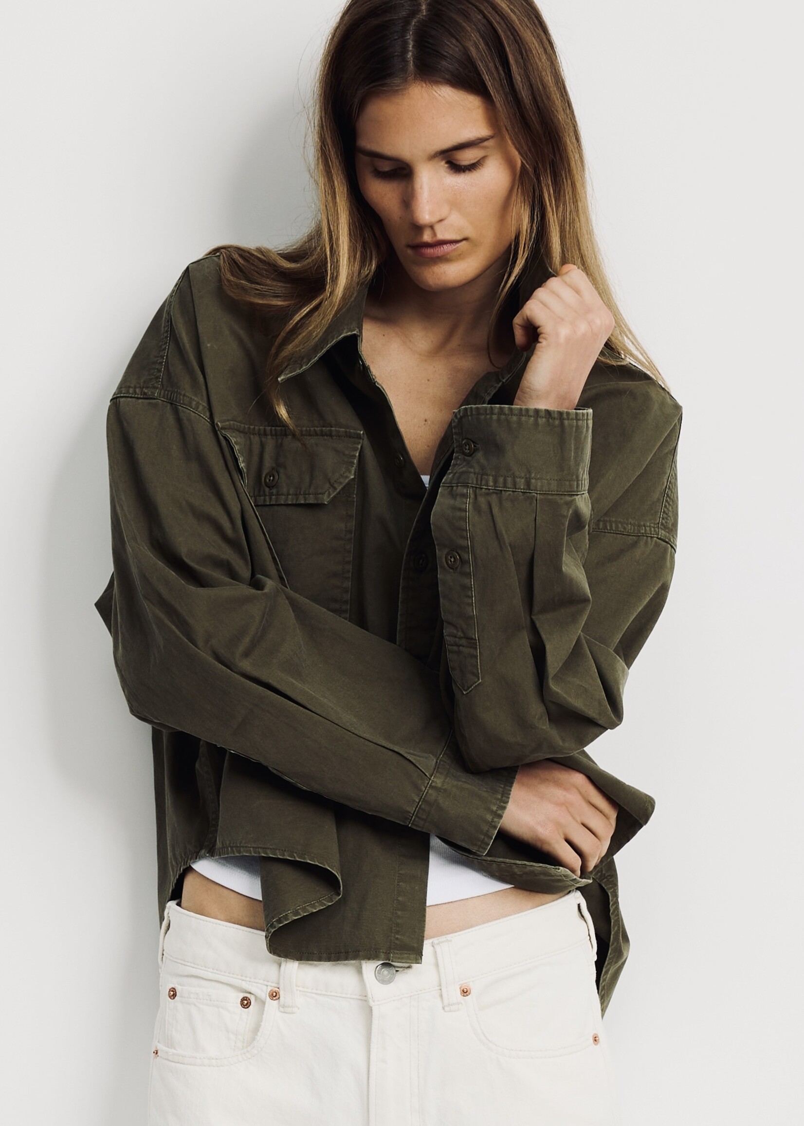 DENIMIST Denimist Cropped Utility Shirt | Olive