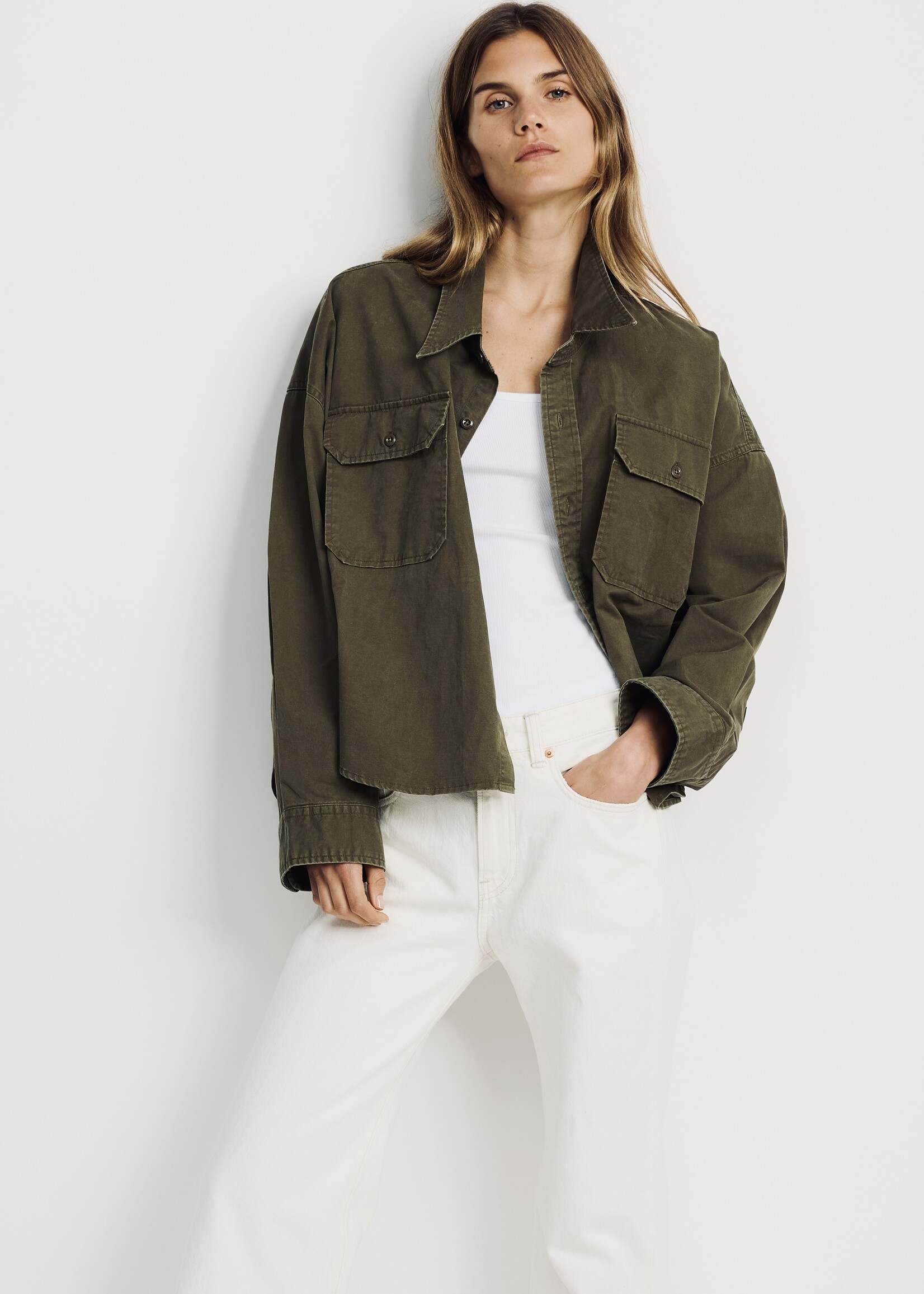 DENIMIST Denimist Cropped Utility Shirt | Olive