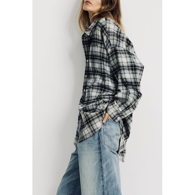 DENIMIST Denimist Button Front Shirt | Green/Ecru Plaid