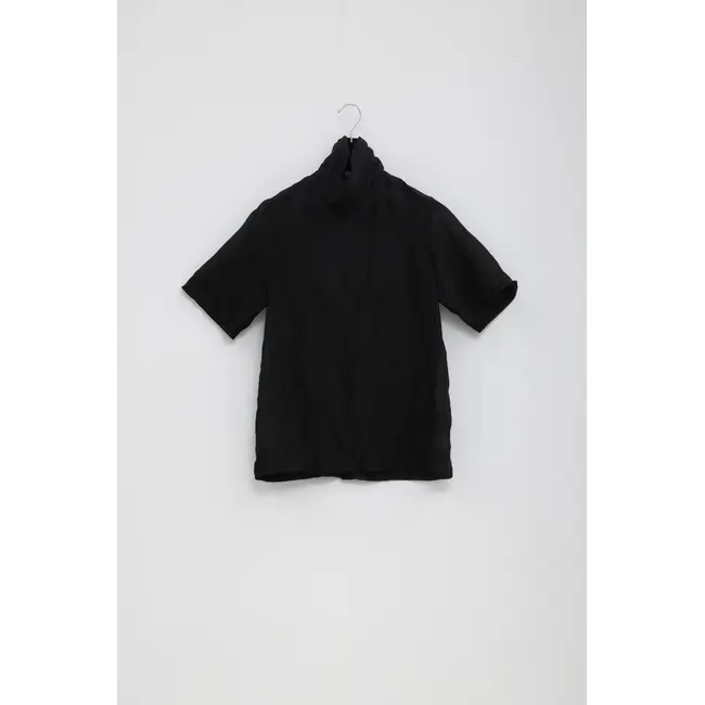 Washed Turtle Neck Organza Top | Black