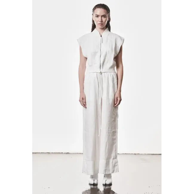 W J 219 Cropped Sleeveless Linen Jacket | Off White