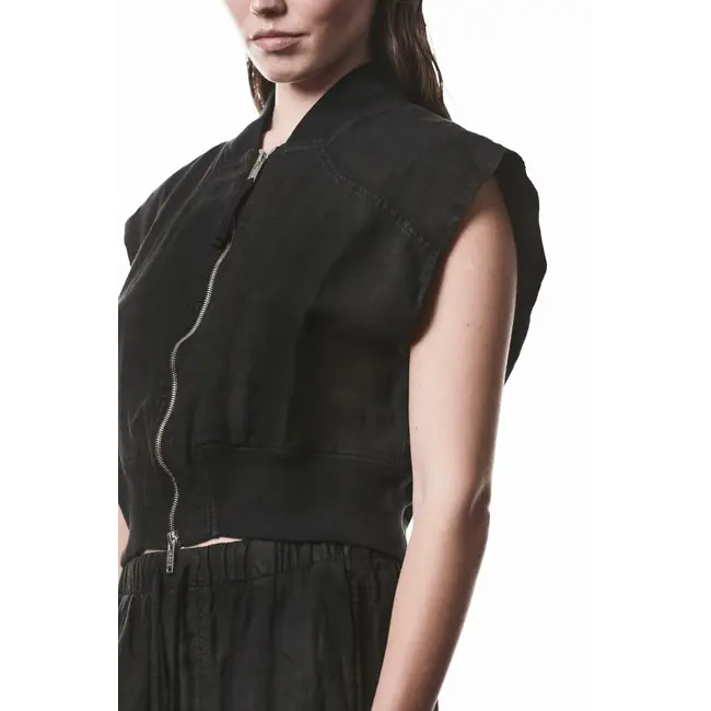 W J  219 Cropped Sleeveless Linnen Jacket | Black