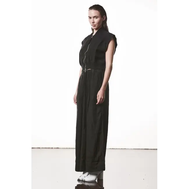 W J  219 Cropped Sleeveless Linnen Jacket | Black