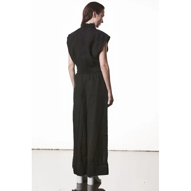 W J  219 Cropped Sleeveless Linnen Jacket | Black