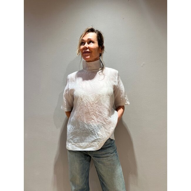 Washed Turtle Neck Organza Top | Cement Cloud