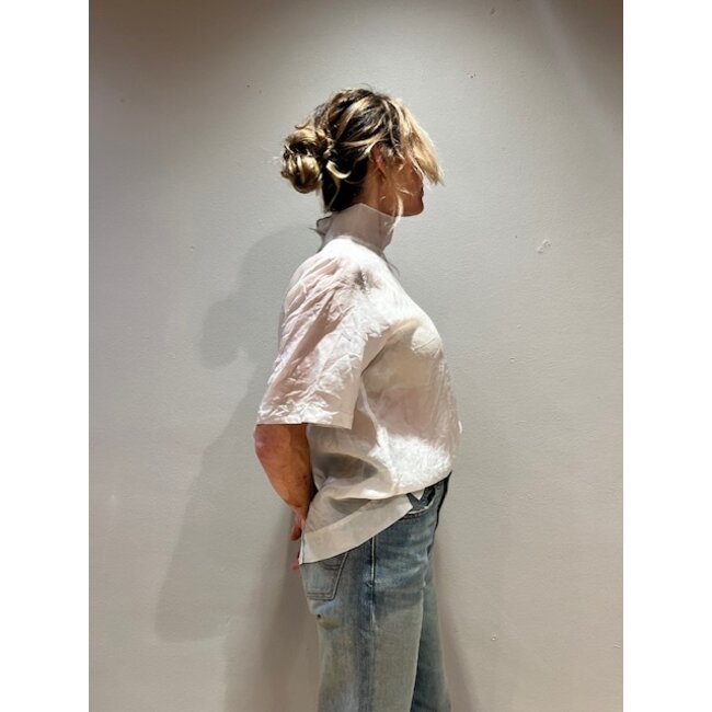 Washed Turtle Neck Organza Top | Cement Cloud