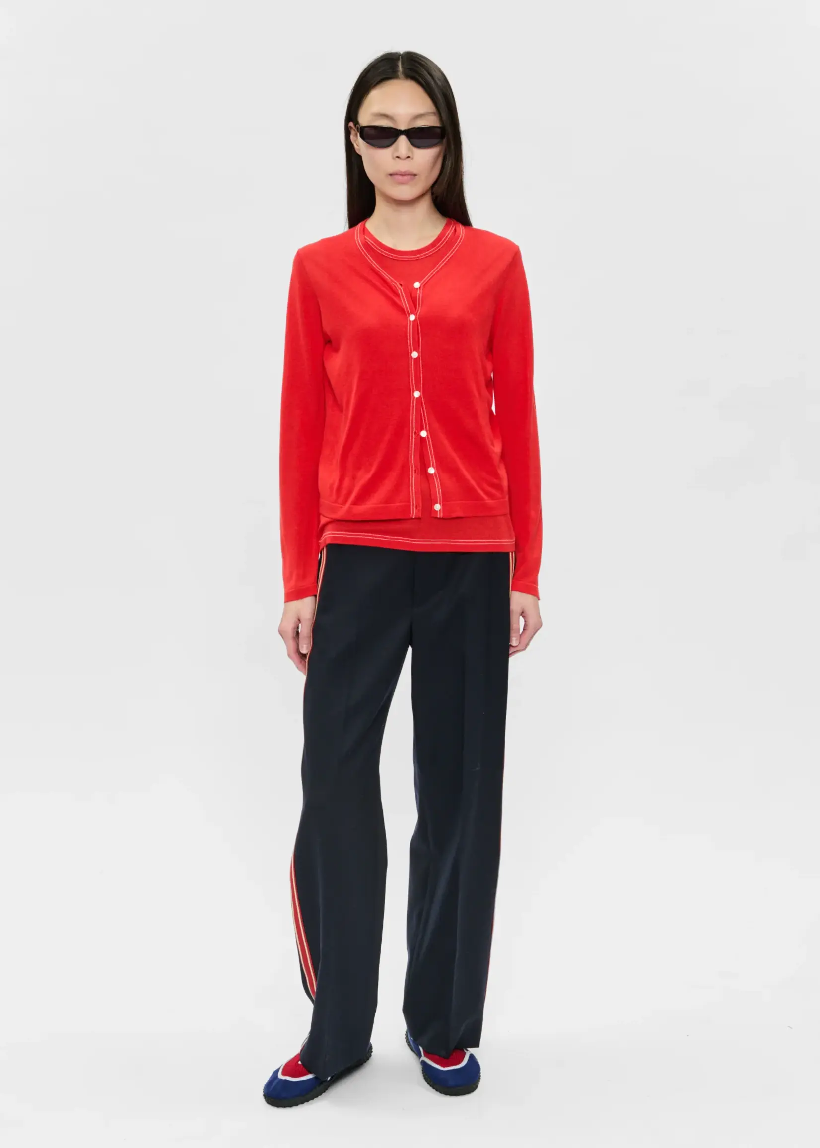 6397 Contrast Stitch Cardigan | Tomato