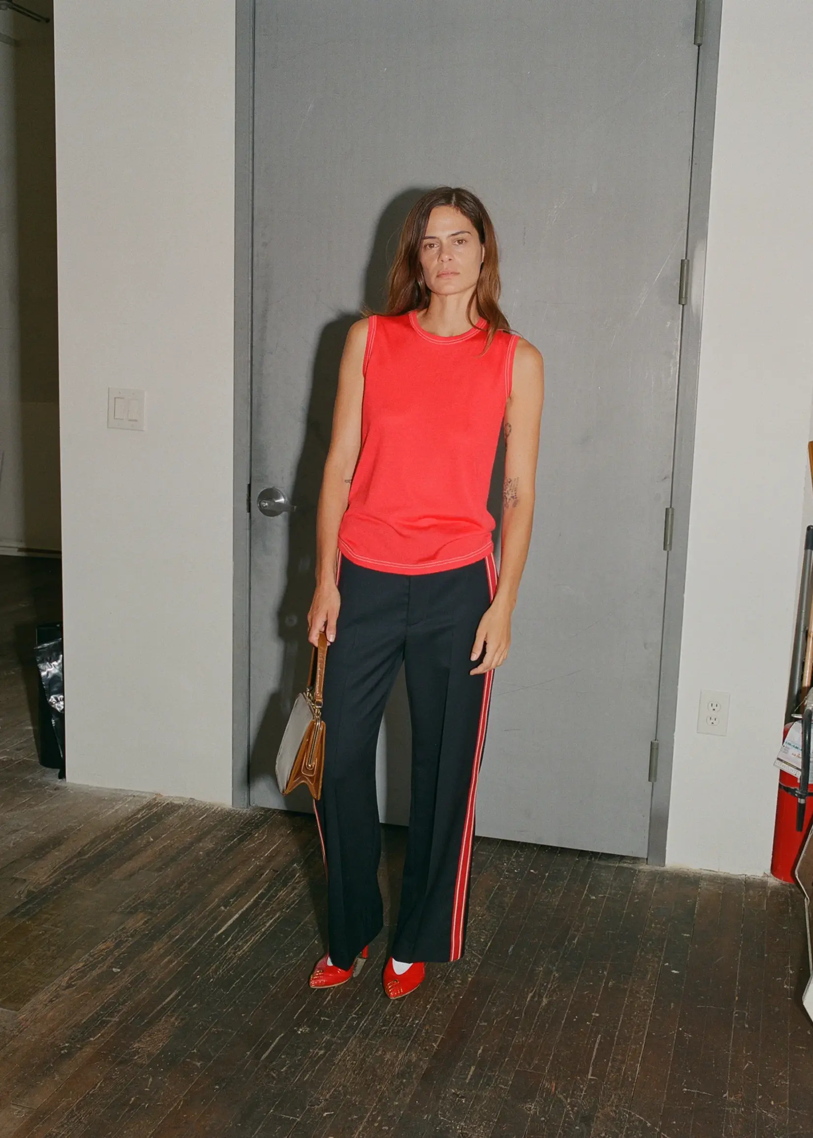 6397 Contrast Stitch Shell | Tomato