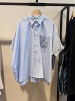 DENIMIST Denimist Emma Cuffed Shirt | Light Blue Mini Stripe