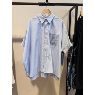 DENIMIST Denimist Emma Cuffed Shirt | Light Blue Mini Stripe